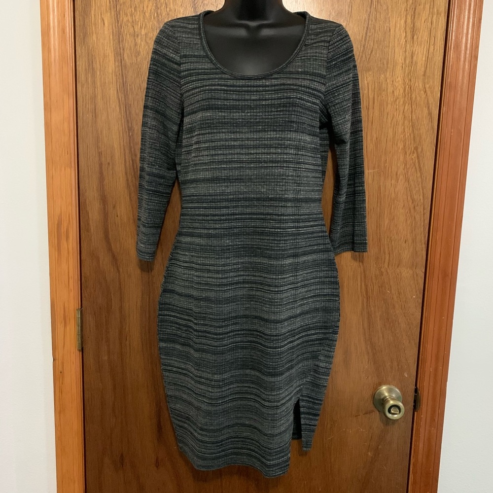 Express Dress 3/4 Sleeve Ribbed Side Slit Bodycon